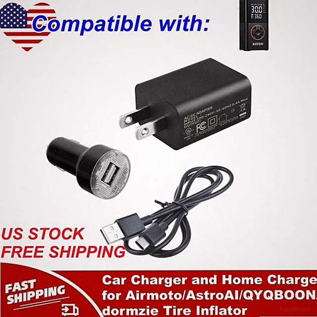 Car Charger and Home Charger for Airmoto/AstroAI/QYQBOON/dormzie Tire Inflator